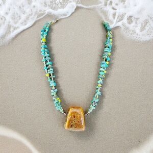 Turquoise Necklace Sterling Silver Bead 18"